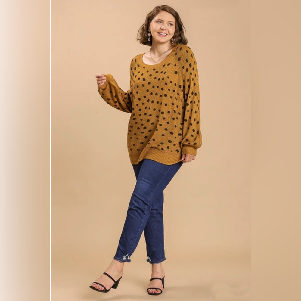 Umgee Mustard and Black Polka Dot Sweater - Picture 5 of 6
